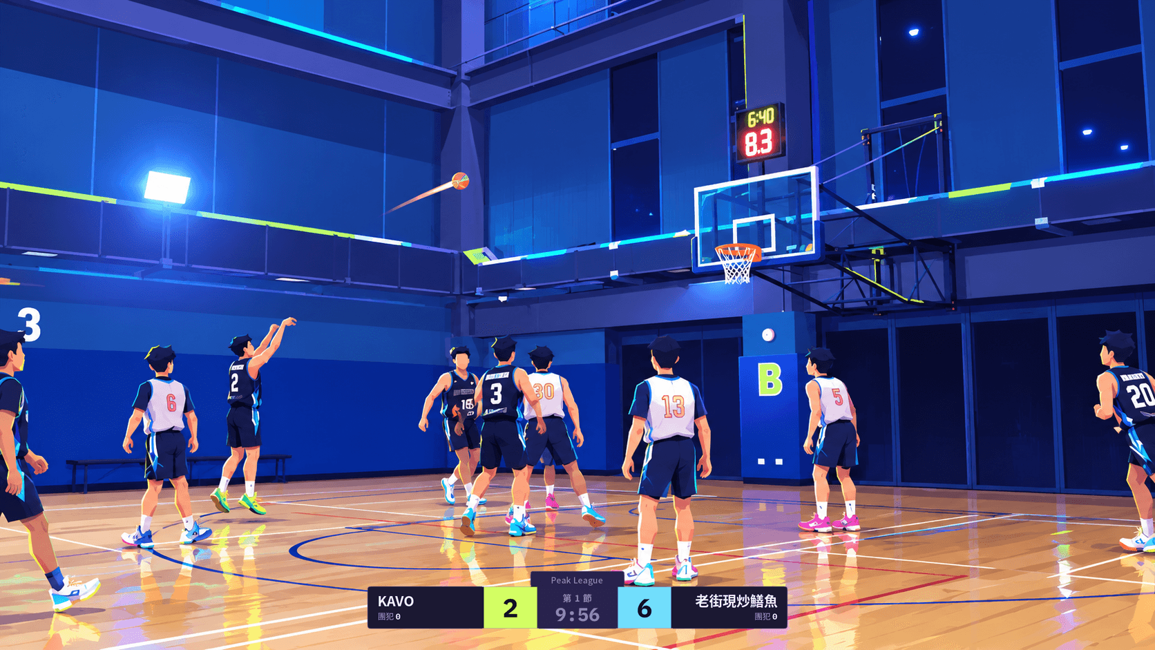 比分條疊圖:直播畫面上方顯示雙方比分、節次、時間與團犯